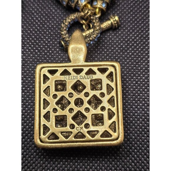 Heidi Daus Pearl Necklace Rhinestone Square Pendant Pale Aqua Blue - Picture 3 of 12